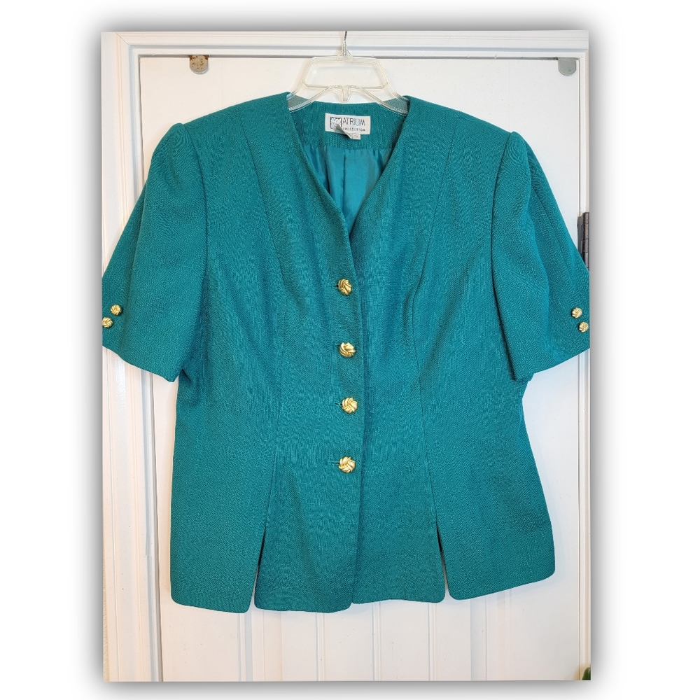Vintage Atrium Collection Teal short sleeve blazer Size 16